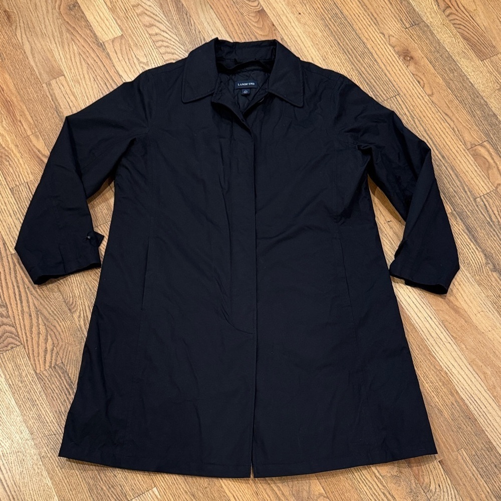 Lands' End Women's Black Trench Coat Large (14-16)